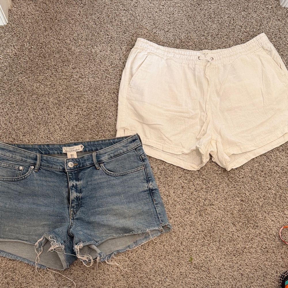 H&M Blue Jean Shorts and White Linen Shorts